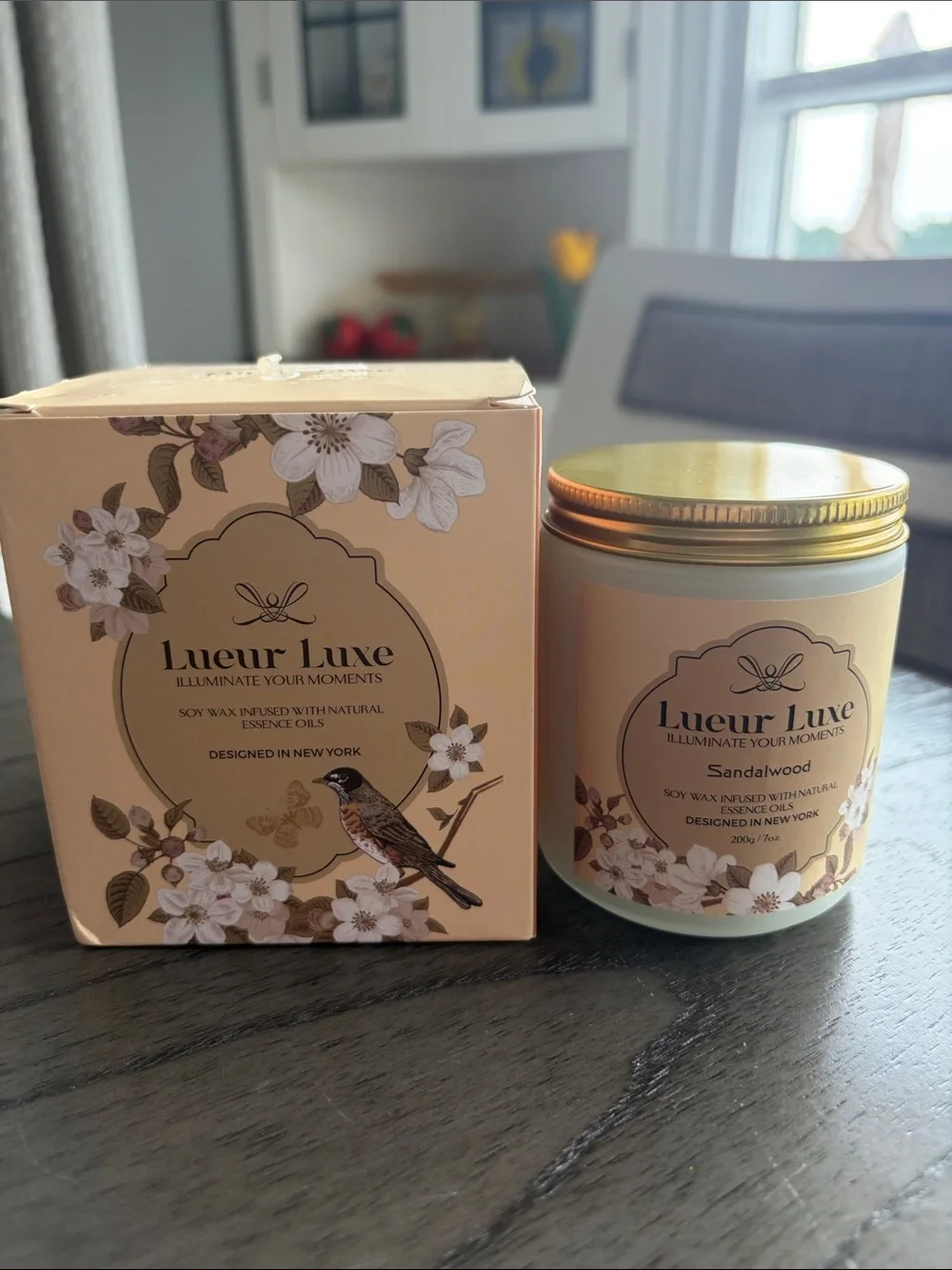 Sandalwood Soy Candle - Cream & Gold